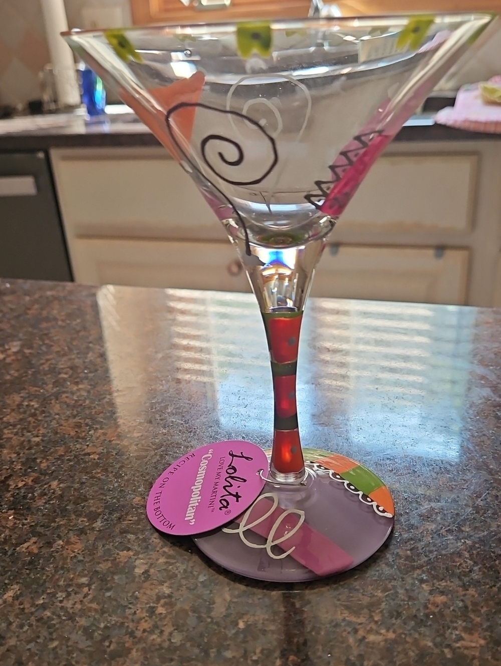 NWT Lolita Multicolor Hand-Painted Martini Glass with Whimsical Accents